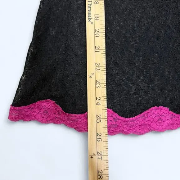 Y2K Candie’s Sheer Black Lace Slip Dress Sz L Pink Trim Lingerie Nightie - Picture 7 of 7